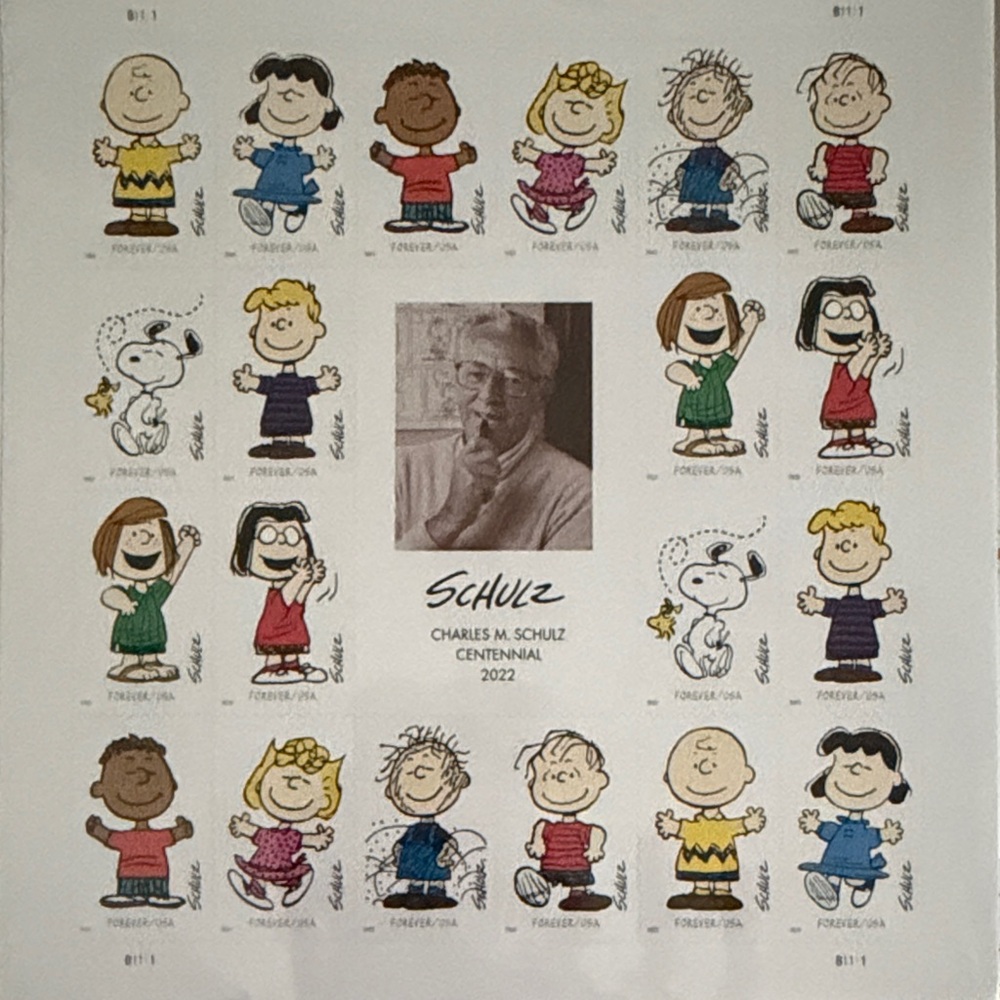 100 stamps Schulz Peanuts Centennial Stamp Sheet - Colorful Character Grid